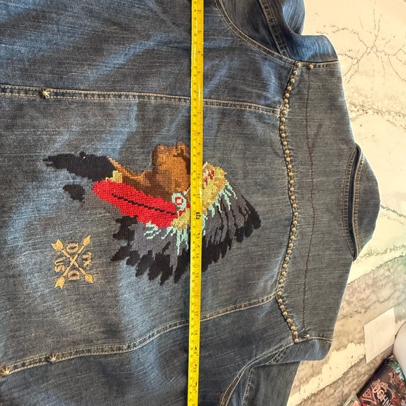 Double D Ranch Denim Jacket with leather accents and embroidered back - Picture 10 of 15